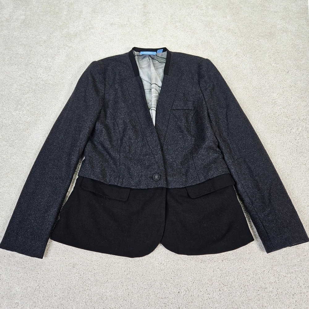Two Tone Charcoal Black Wool Blend Blazer Contemporary Color Block Office Chic